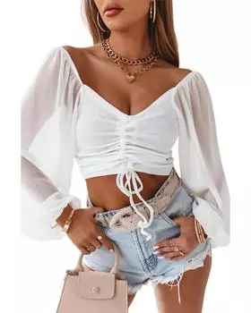 Azura Exchange Прозрачный укороченный топ с рукавами-фонариками 2XL белый