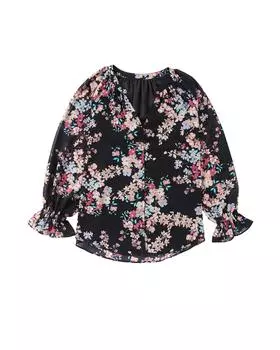 Azura Exchange Шифоновая блузка с принтом в виде полевых цветов S чёрный