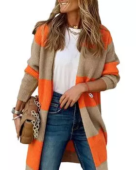 Azura Exchange Шикарный вязаный кардиган в стиле колор-блок S оранжевый