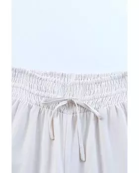 Azura Exchange Широкие брюки с высокой талией и сборками L бежевый