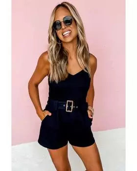 Azura Exchange Shirred Buckle Belted Romper XL чёрный