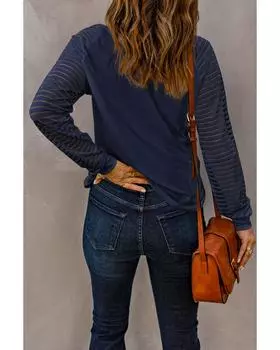 Azura Exchange Синий прозрачный полосатый топ с V-образным вырезом L синий