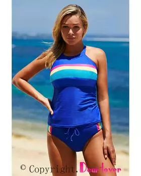 Azura Exchange Синий спортивный танкини в стиле ретро Sydney M синий