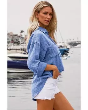 Рубашка Azura Exchange Sky Blue Mineral Wash Crinkle Textured с нагрудными карманами XL небесно-голубой