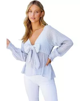 Azura Exchange Sky Blue Textured Tie Front Peplum Blouse 2XL небесно-голубой