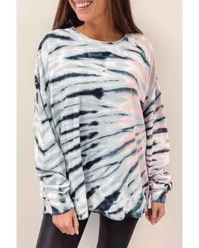 Azura Exchange Sky Blue Tie-Dye Crewneck Long Sleeve Shift Pullover M небесно-голубой