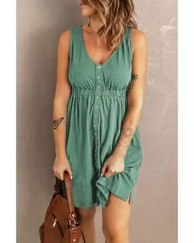 Azura Exchange Мини-платье без рукавов с высокой талией L зелёный