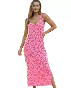 Azura Exchange Платье макси без рукавов L леопардовый