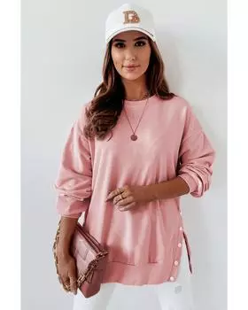 Azura Exchange Толстовка с круглым вырезом и разрезами на пуговицах L розовый