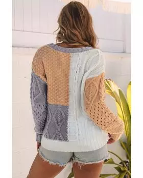 Azura Exchange Смешанный фактурный свитер XL коричневый