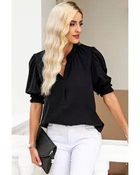 Azura Exchange Smock Sleeve V Neck Top M чёрный