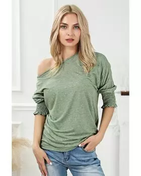 Azura Exchange Smocked 3/4 Sleeve Casual Loose Top S зелёный