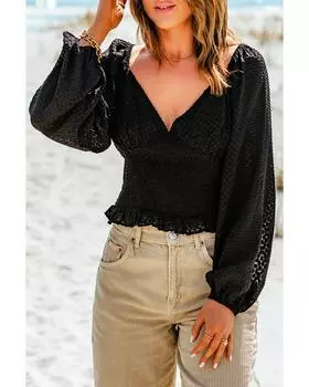 Azura Exchange Топ с длинными рукавами и сборками S чёрный