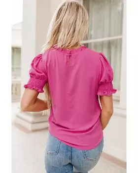 Azura Exchange Smocked Puff Sleeve Blouse S ярко-розовый