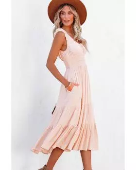 Azura Exchange Платье миди без рукавов с высокой талией и сборками M абрикосовый