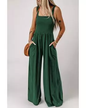 Azura Exchange Smocked Sleeveless Jumpsuit with Pockets M зелёный