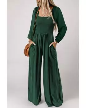 Azura Exchange Комбинезон с широкими штанинами и квадратным вырезом L зелёный