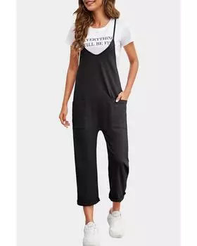 Azura Exchange Spaghetti Strap Straight Leg Jumpsuit with Pockets M чёрный