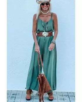 Azura Exchange Spaghetti Straps Wide Leg Jumpsuit M зелёный