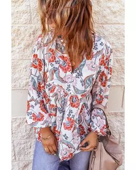 Azura Exchange Split Neck Bubble Sleeve Blouse XL красный