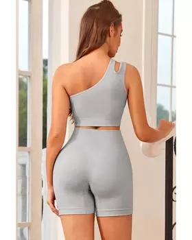 Azura Exchange Укороченный спортивный топ с разрезом на плече и рубчиком S серый