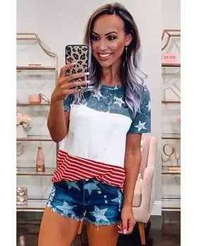 Azura Exchange Stars and Stripes Inspired Top L разноцветный