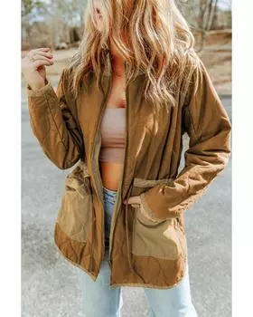 Azura Exchange Стеганая куртка с завязками L коричневый