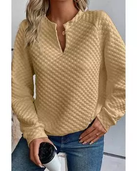 Azura Exchange Стеганый топ цвета хаки с длинными рукавами и разрезом на шее L хаки