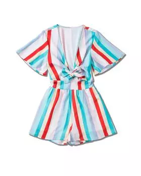 Azura Exchange Полосатый принт с завязками и V-образным вырезом, струящийся комбинезон L разноцветный