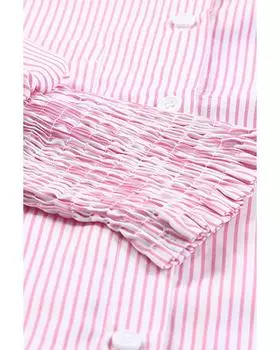 Azura Exchange Striped Boyfriend Shirt with Pocket 2XL розовый