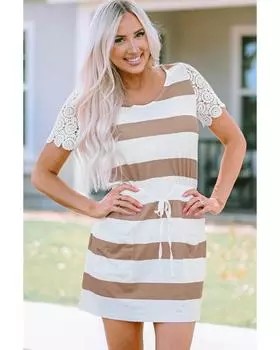 Azura Exchange Striped Crochet Drawstring Dress XL белый