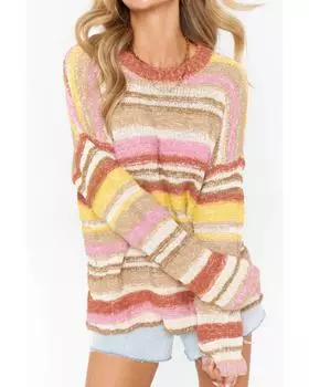 Azura Exchange Striped Knit Drop Shoulder Sweater S разноцветный