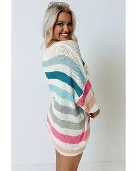 Azura Exchange Полосатый трикотажный топ с нагрудным карманом L разноцветный