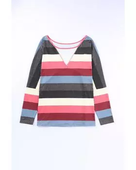 Azura Exchange Полосатый сетчатый топ с круглым вырезом и длинными рукавами L разноцветный