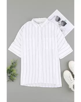 Azura Exchange Striped Pocketed Shirt 2XL небесно-голубой