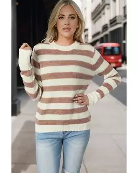 Azura Exchange Striped Round Neck Casual Sweater 2XL коричневый