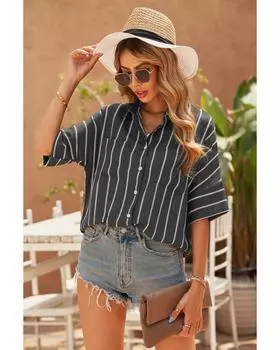 Azura Exchange Striped Shirt with Pockets XL чёрный