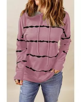 Azura Exchange Striped Tie-dye Hoodie with Side Split Tops L розовый