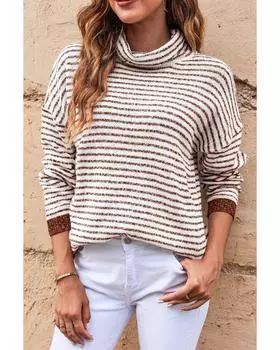 Полосатый свитер с высоким воротом Azura Exchange M коричневый