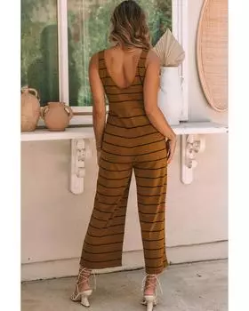 Azura Exchange Striped Wide Leg Jumpsuit S коричневый