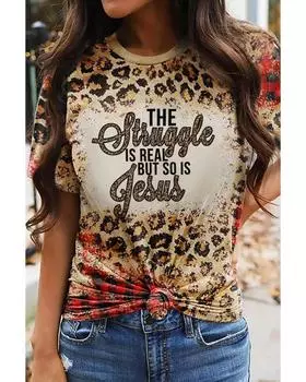 Azura Exchange Struggle Jesus Printed T-Shirt M леопардовый