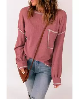 Azura Exchange Стильный свитер с вафельной вязкой и контрастной строчкой S красный