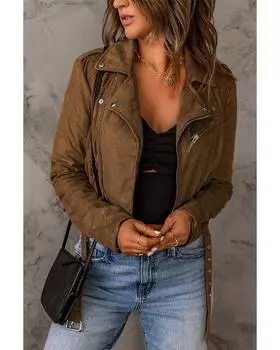 Azura Exchange Замшевая мотокуртка с молнией XL коричневый