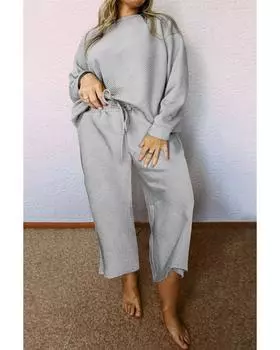 Azura Exchange светло-серый комплект из 2 предметов однотонной текстурированной домашней одежды большого размера 1X светло-серый