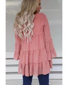 Azura Exchange Блузка с оборками в швейцарский горошек M розовый