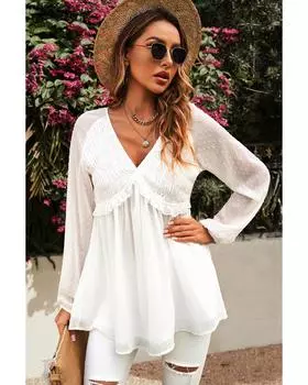 Azura Exchange Топ Swiss Dot с оборками и V-образным вырезом M белый