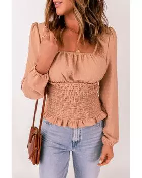 Azura Exchange Swiss Dot Smocked Waist Top 2XL абрикосовый