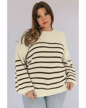 Azura Exchange Свитер цвета хаки большого размера в полоску с заниженной линией плеч и рукавами-фонариками 3X хаки