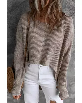 Azura Exchange Свитер High Low с объемными рукавами «летучая мышь» S серый