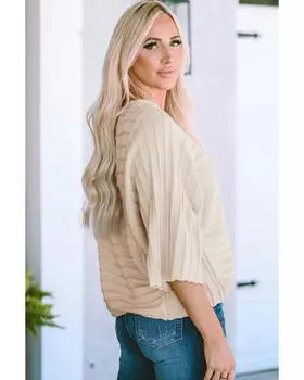 Azura Exchange Свитер «летучая мышь» с ребристым узором 2XL абрикосовый